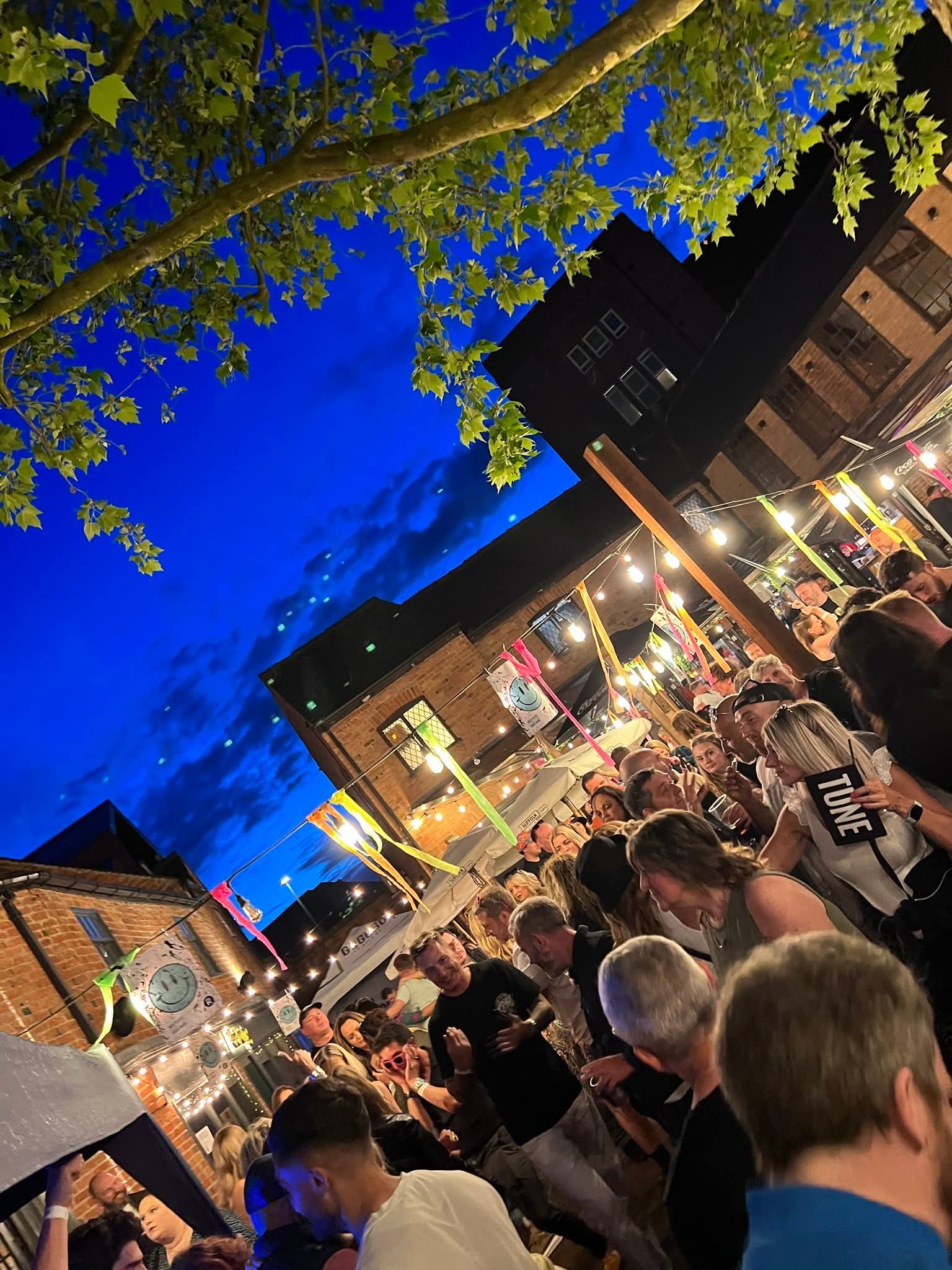 Outdoor crowd at a house music event
