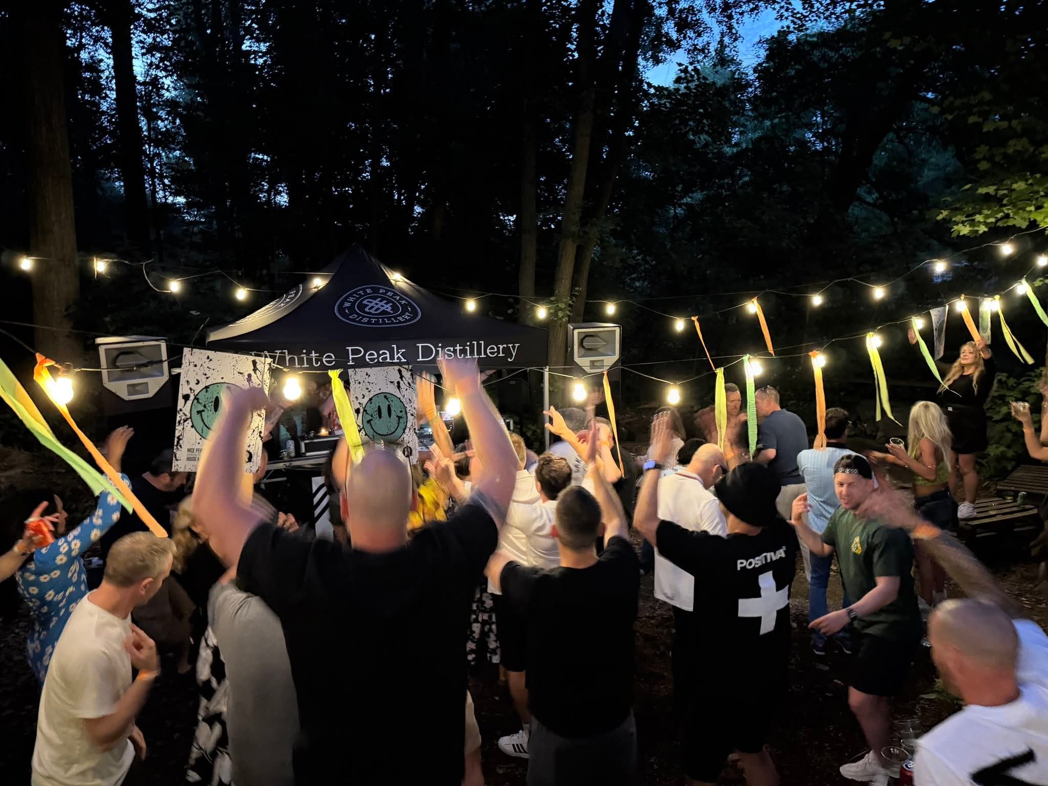 Crowd at a woodland DJ event